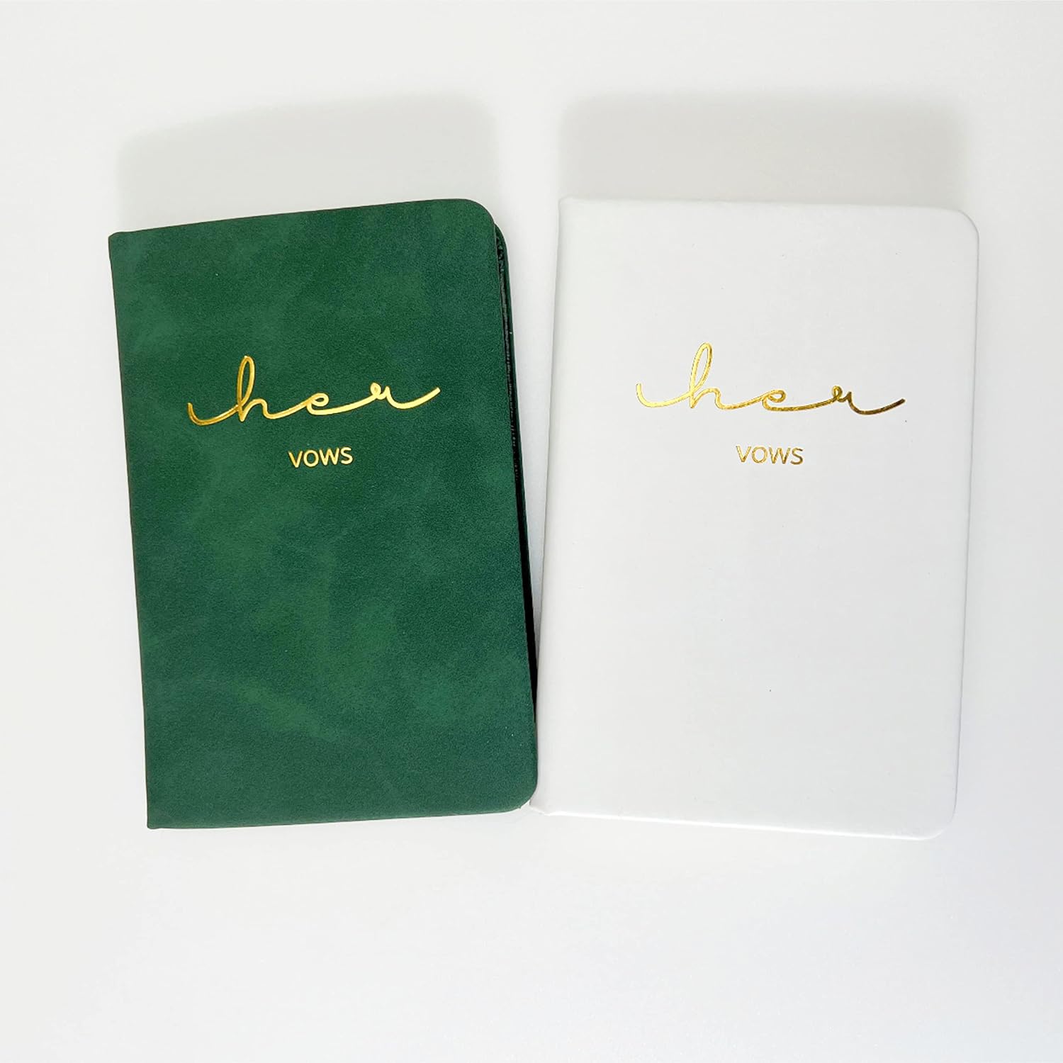 Vows Book Hers and Hers, Mrs and Mrs Lesbian Newlyweds Couples Wedding Unique White and Green