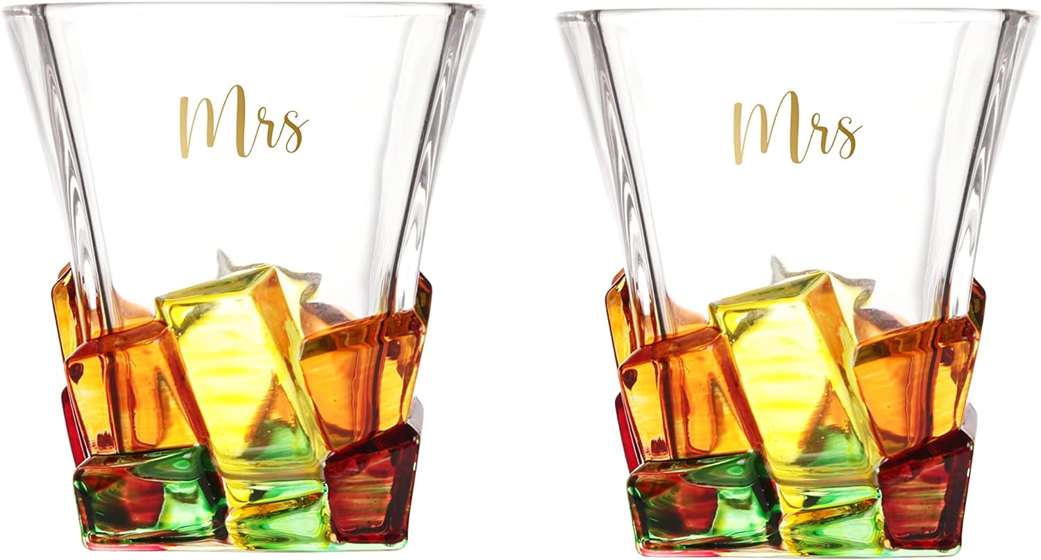 Mrs And Mrs Lesbian Gifts Rainbow Handmade Fused Glass Cubic Icicle Wine Glasses