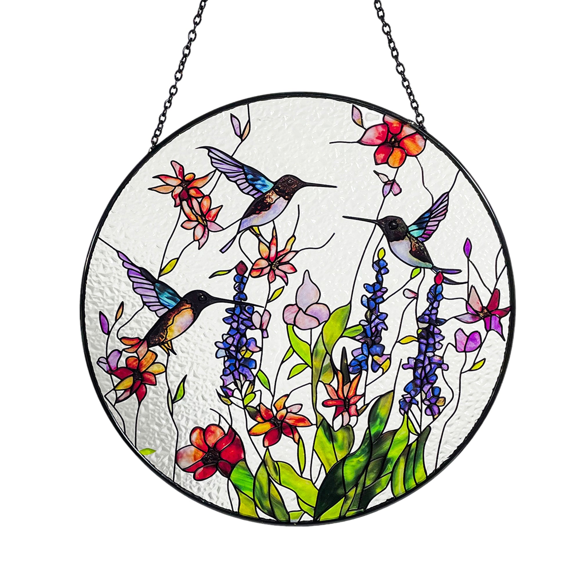 Hummingbirds and Wild Flowers Stained Glass Suncatcher, Indoor Decor, Window Hanging, Wall Art, Gifts for Women, Sun Catcher