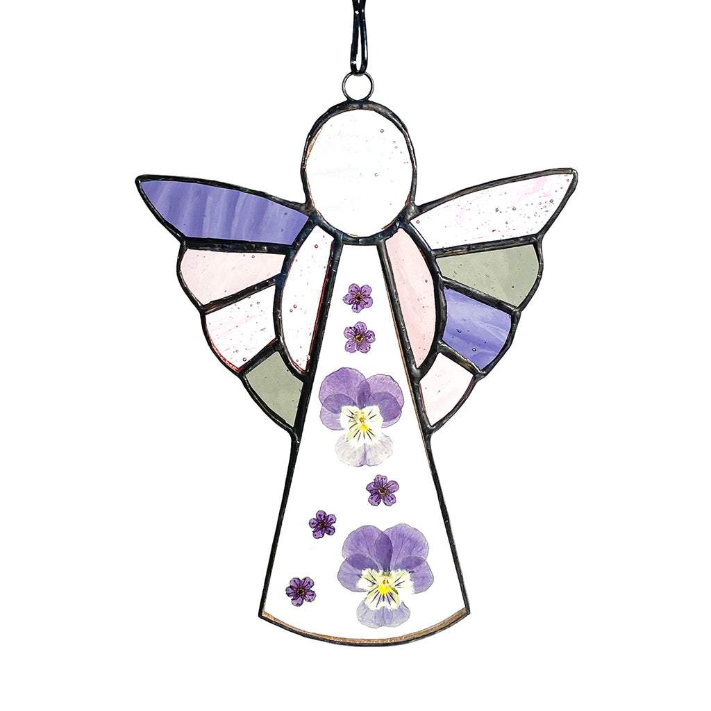 Angel Suncatcher Stained Glass Window Hanging 6.3inch - Pressed Flower Decorations for Window Wall Garden | Sun Catchers Capture The Sunshine Add Brilliance to Your Home,Angel Theme Gift