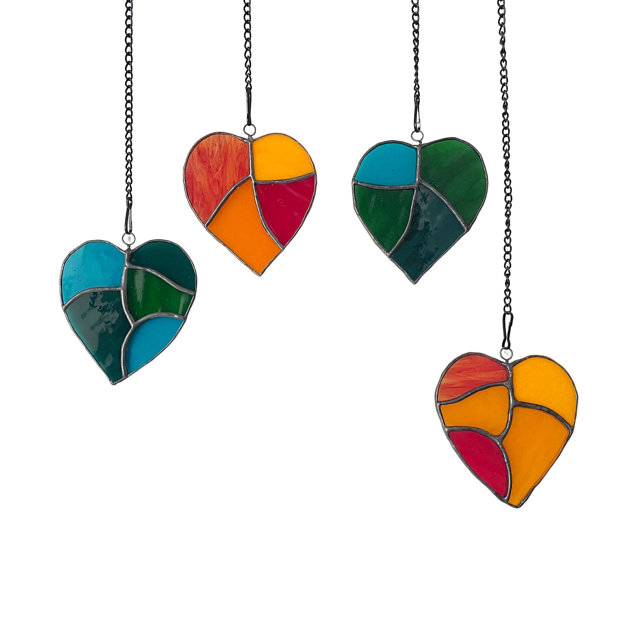 Heart Suncatcher Stained Glass Suncatchers - Stained Glass Window Hanging Sun Catchers Indoor Window Heart Suncatcher | Set of 4 Heart Sun CatchersWindow Art for Lovers Valentine Gift
