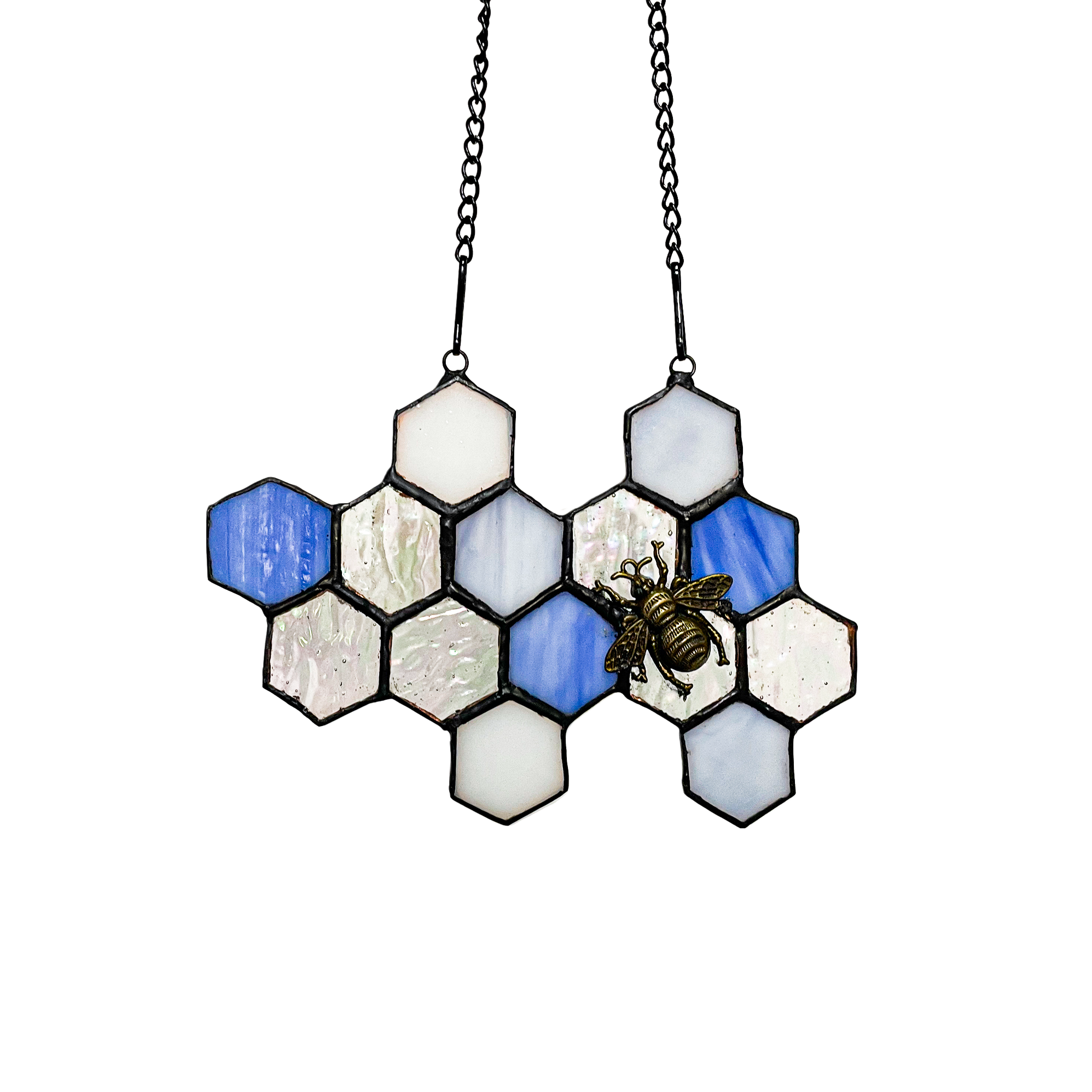 Blue Honeycomb Beehive Stained Glass SunCatcher - Gift for Bee Lovers