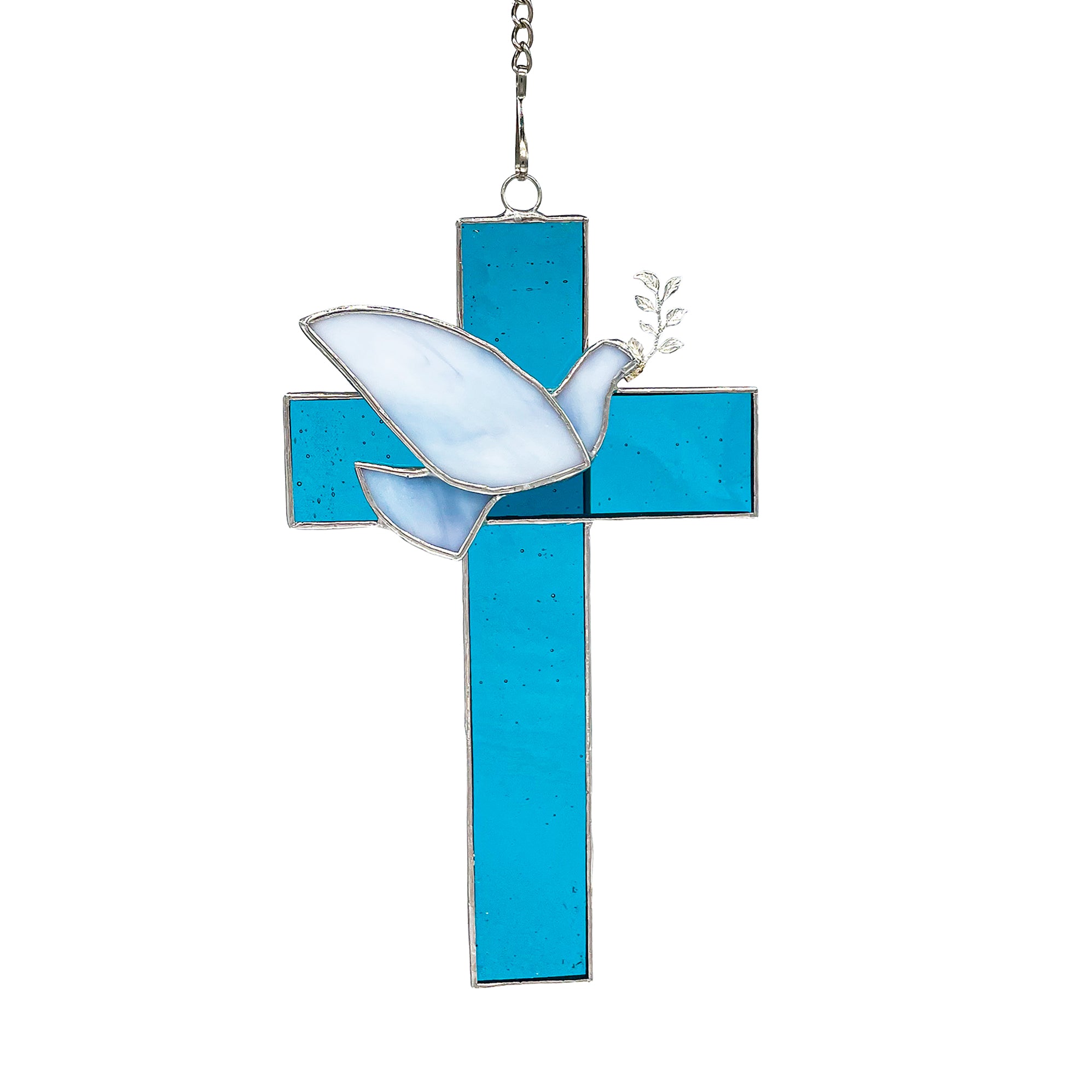 Pigeon Suncatcher Stained Glass Suncatchers - Stained Glass Window Hanging Sun Catchers Indoor Window Stained Glass | Cross and Pigeon Dove Bird of Peace for Peace Lovers Grandma Mother