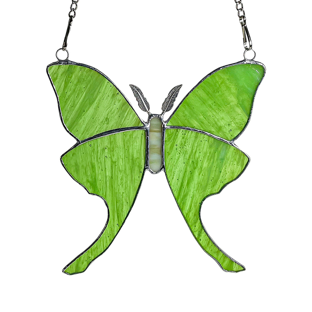 Green Glass Luna Moth Stained Glass Window Hanging