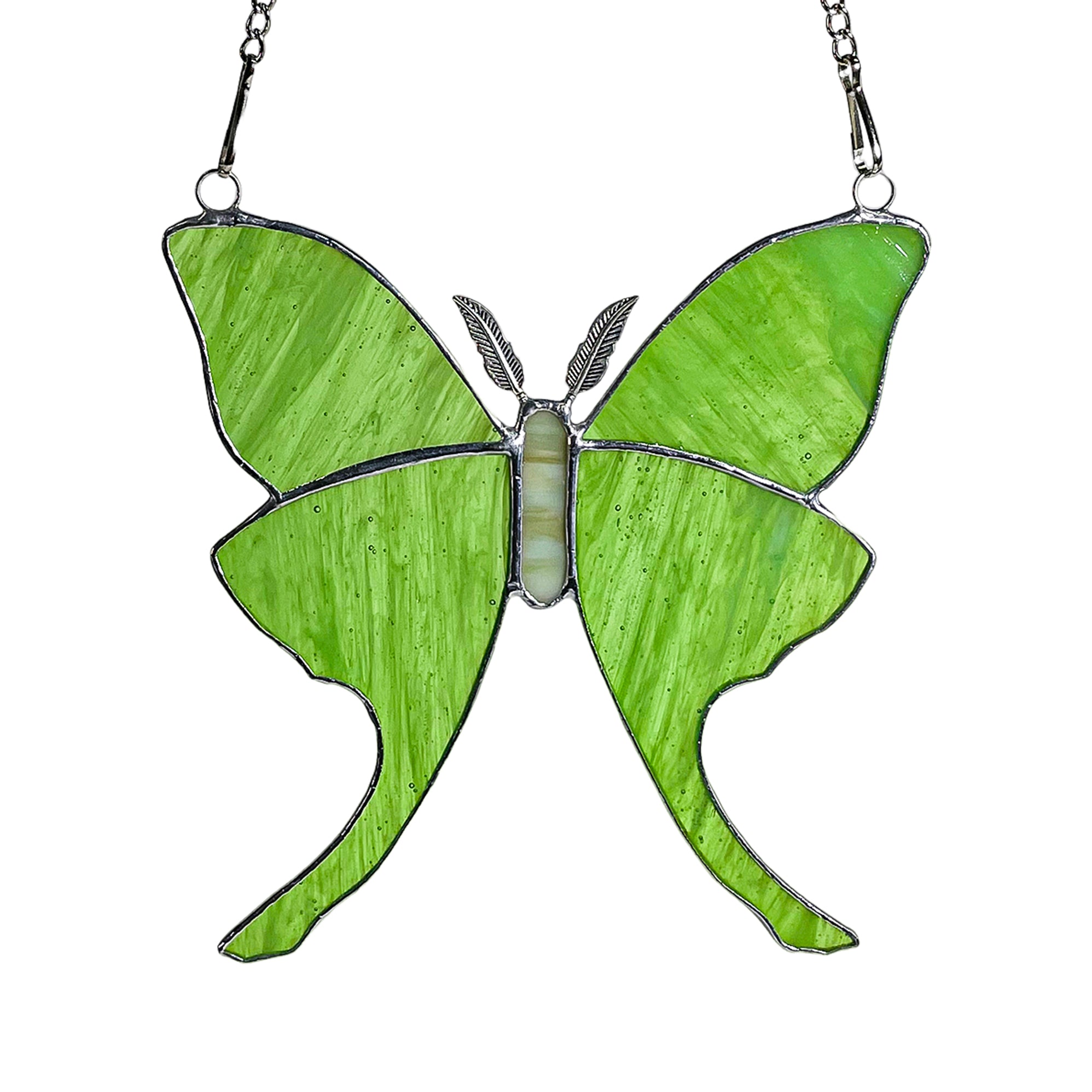 Green Glass Luna Moth Stained Glass Window Hanging