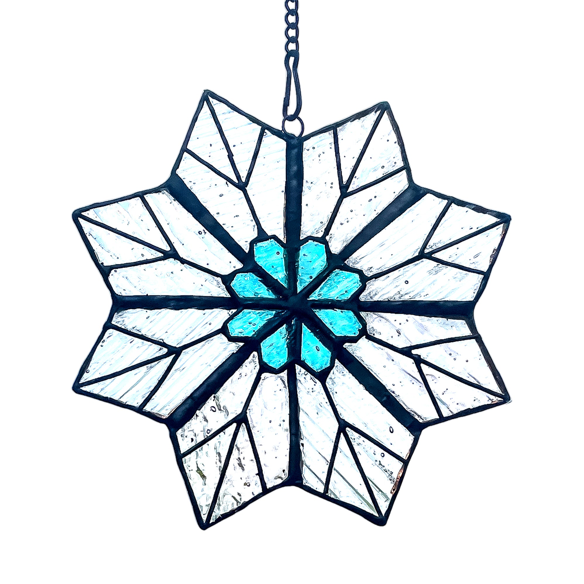 Snowflake Stained Glass Suncatcher - Winter Art Gift
