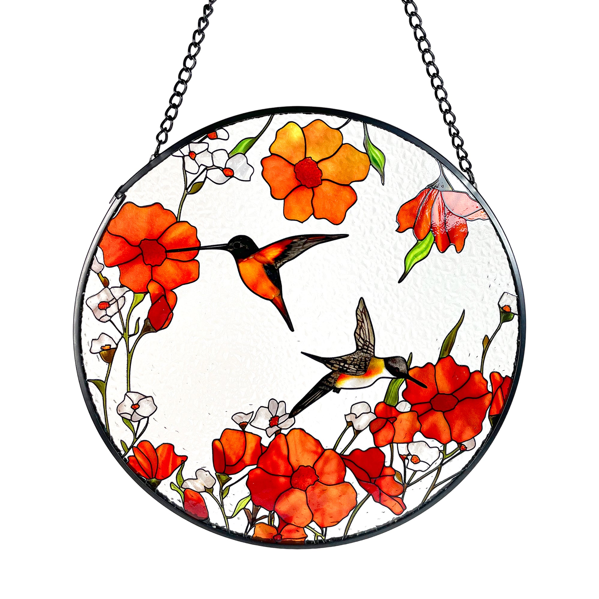 California Poppies/Orange Poppies and hummingbirds Stained Glass Suncatcher/Window Hanging