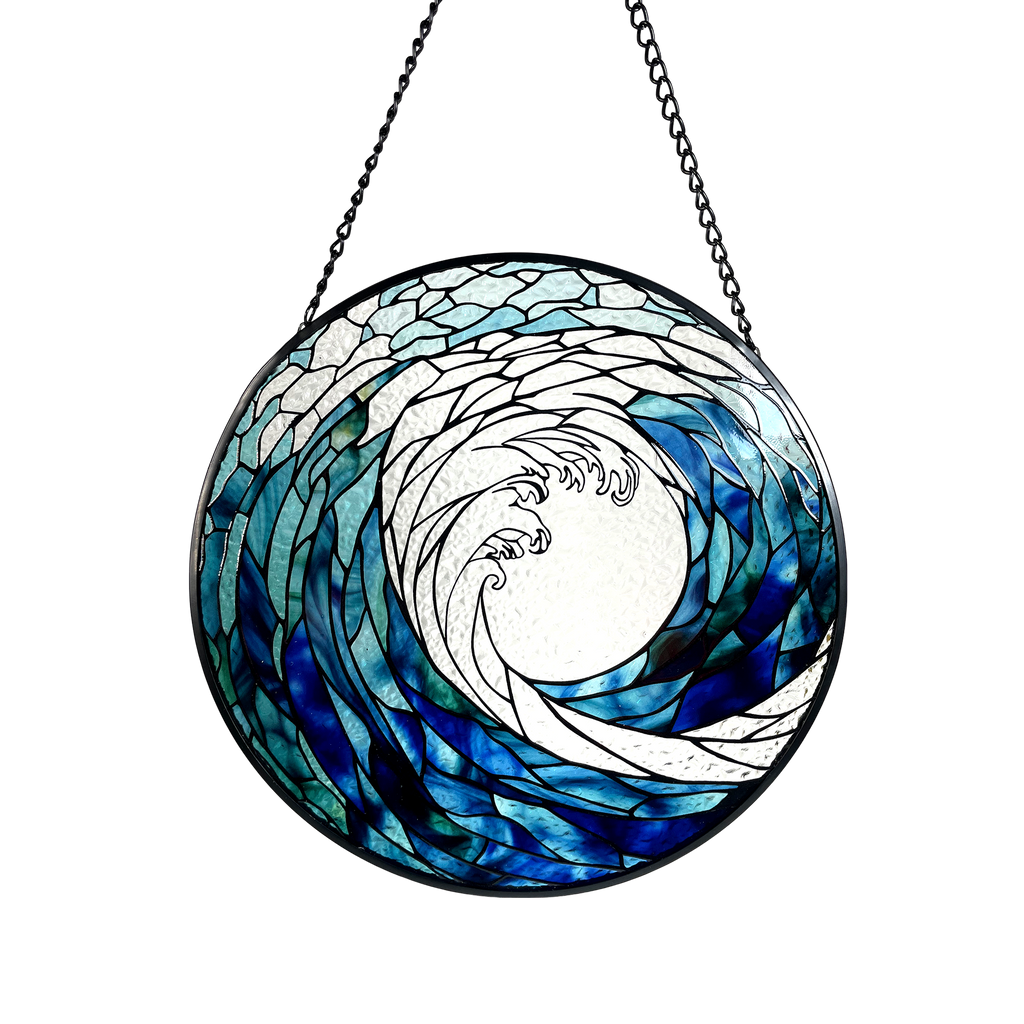 Ocean Waves Stained Glass Suncatcher - Decorative Wall Art