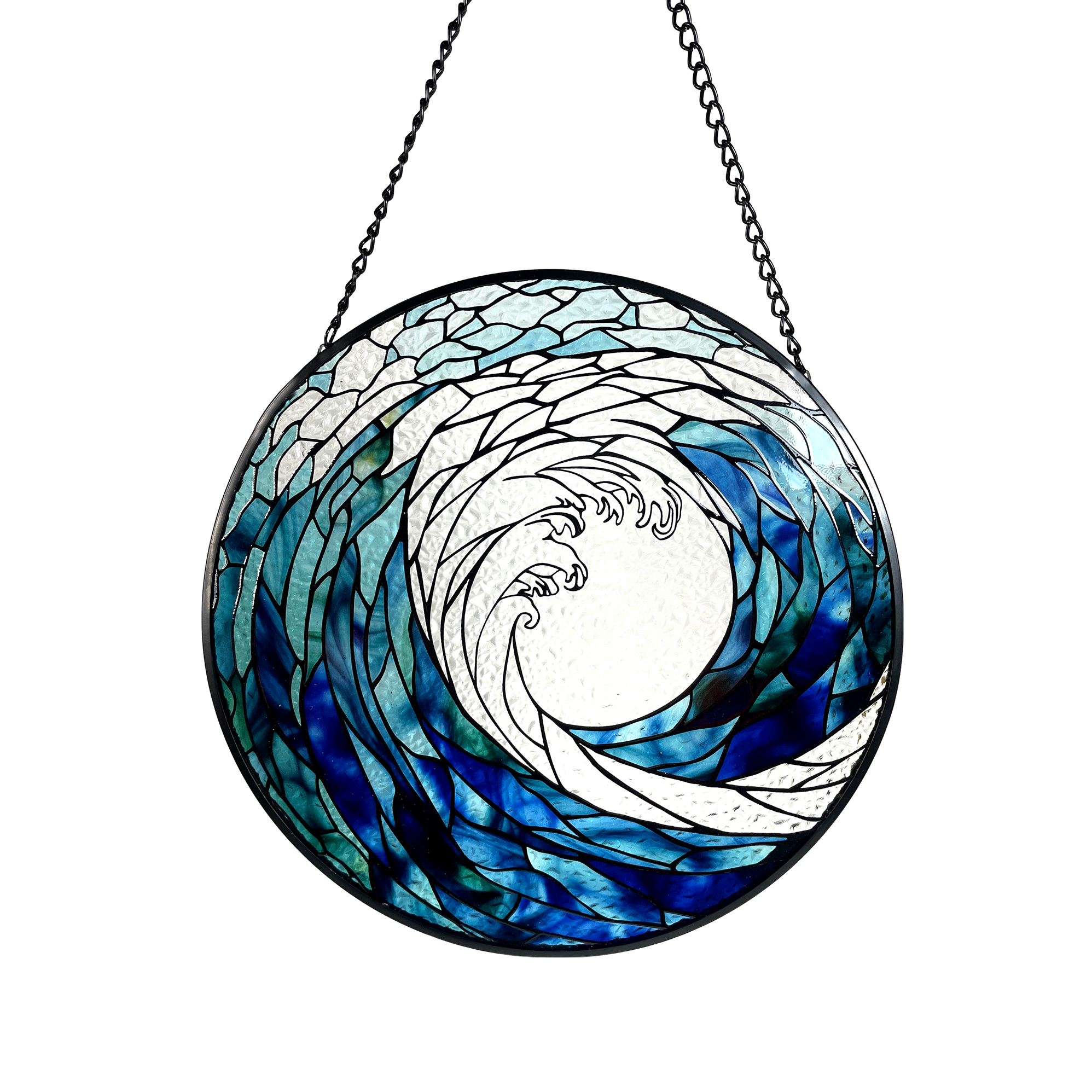 Ocean Waves Stained Glass Suncatcher - Decorative Wall Art
