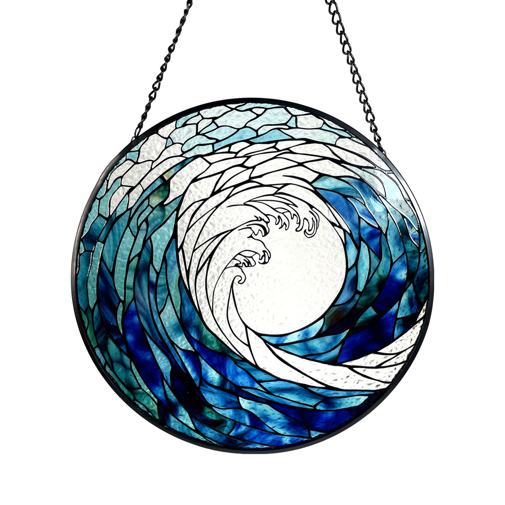 Ocean Waves Stained Glass Suncatcher - Decorative Wall Art