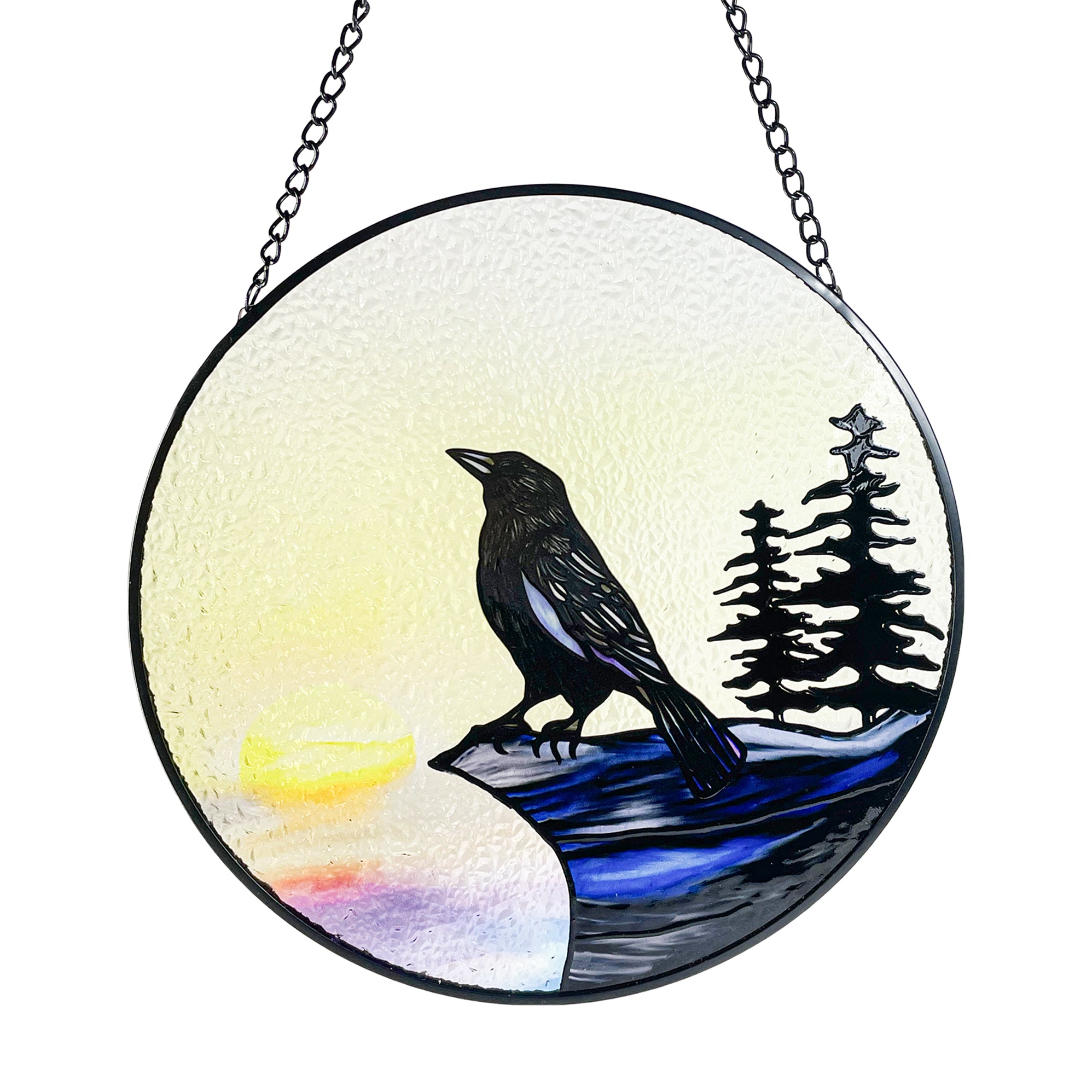 Raven on Cliff Stained Glass Suncatcher