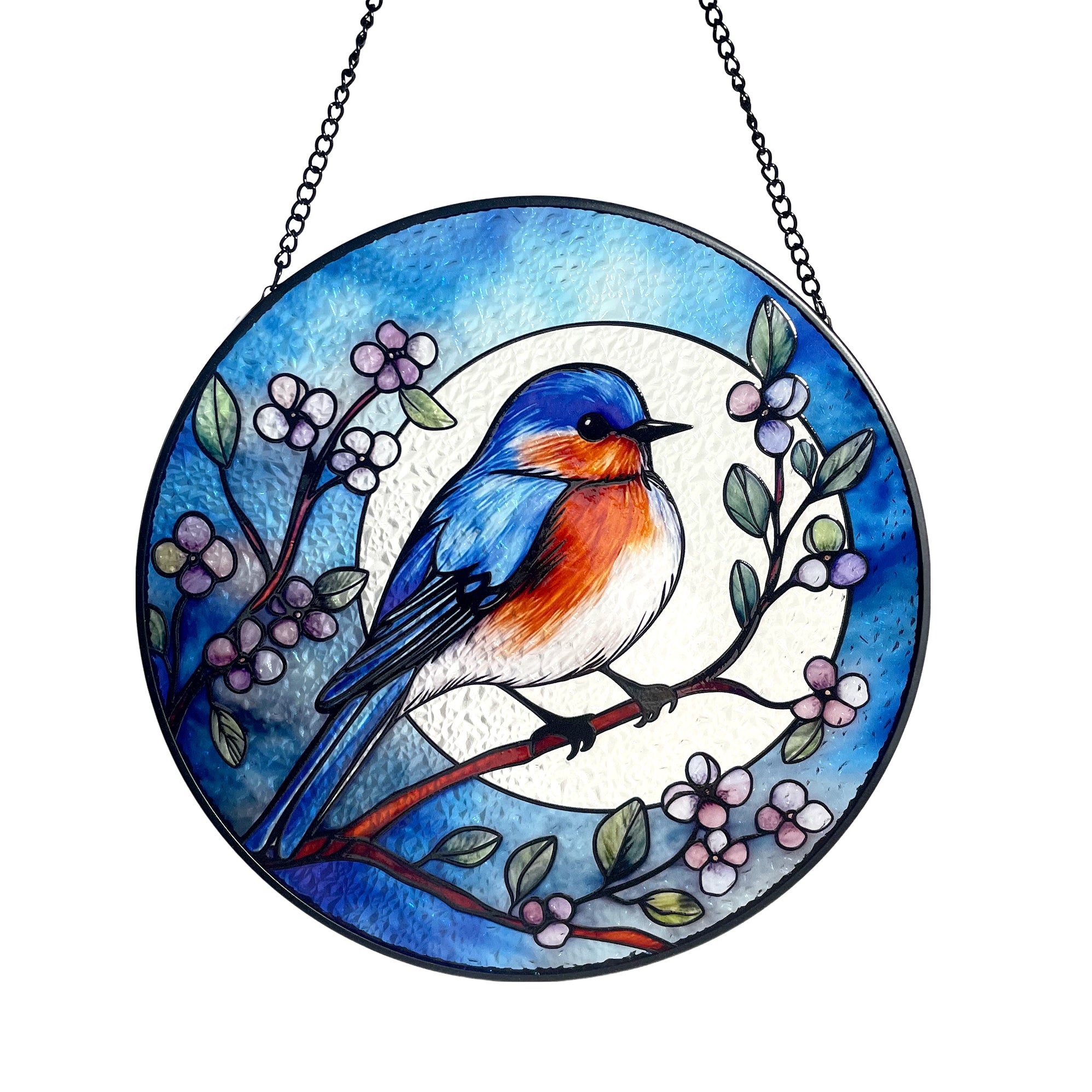 Bluebird and Full Moon Stained Glass Suncatcher, Blue Bird, Gifts, Window Hanging, Indoor Decor, Sun Catcher