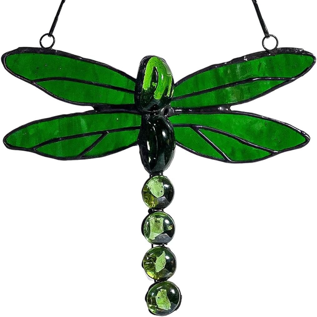 Artisan Crafted Dragonfly Stained Glass Ornament 6.1Inches - Handmade Suncatcher for Indoor Decoration, Unique Glass Art for Window Hanging, Stunning Colors, Sun Catcher Decor Gift Wall Decoration