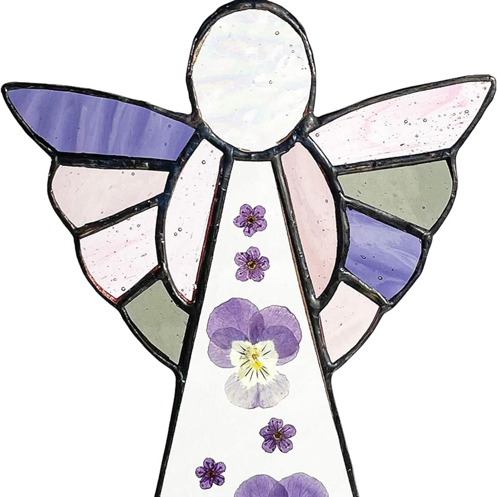 Angel Suncatcher Stained Glass Window Hanging 6.3inch - Pressed Flower Decorations for Window Wall Garden | Sun Catchers Capture The Sunshine Add Brilliance to Your Home,Angel Theme Gift