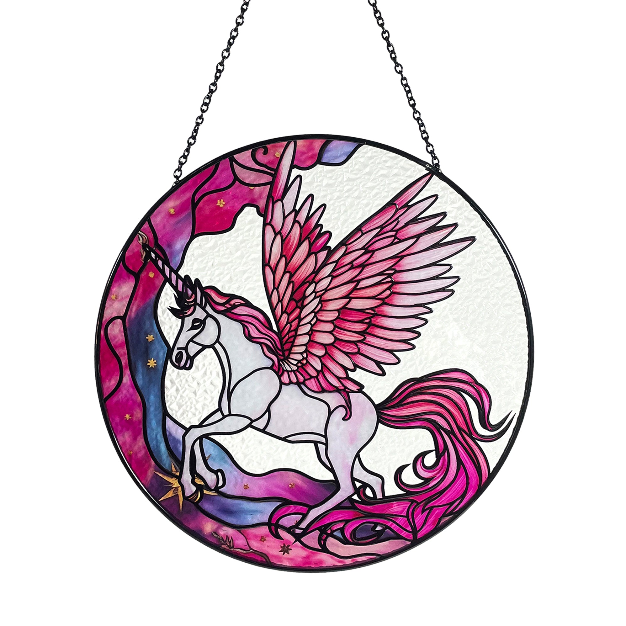 Pink Unicorn Stained Glass Suncatcher - Whimsical Wall Art