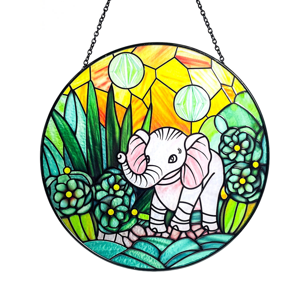 Elephant and Succulent Stained Glass Suncatcher/Window Hanging
