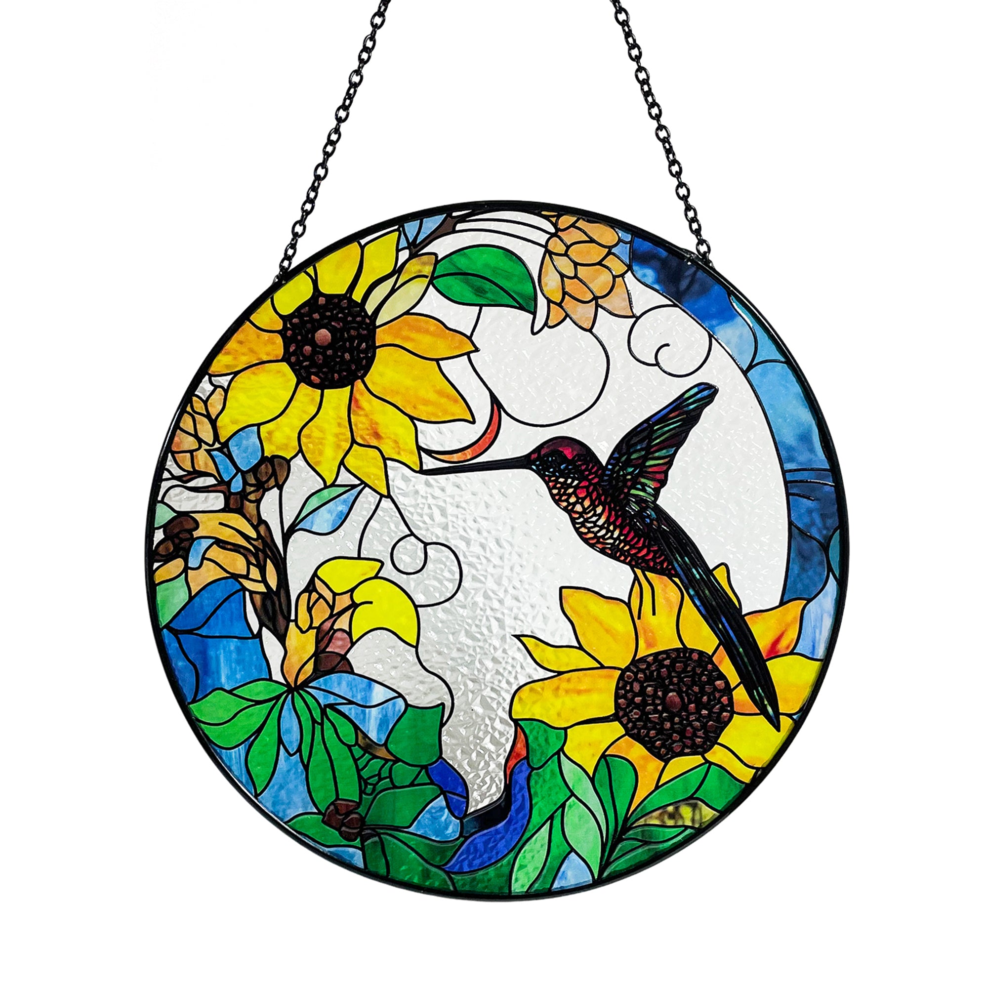 Hummingbird and Sunflowers Stained Glass Suncatcher/Window Hanging