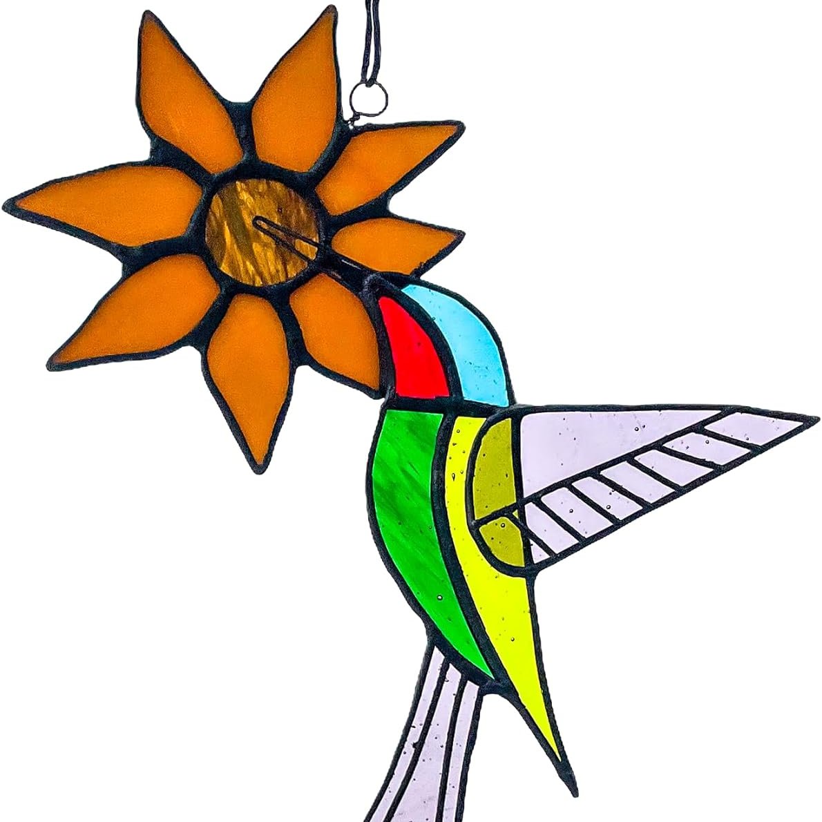 Sunflower Hummingbird Stained Glass Suncatcher - Decor for Window, Wall, Garden