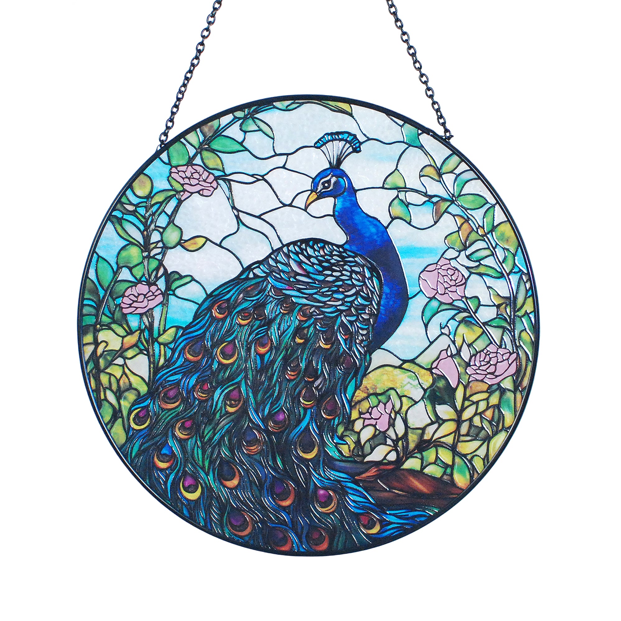 Peacock Stained Glass Suncatcher - 7.8'' Window Decor