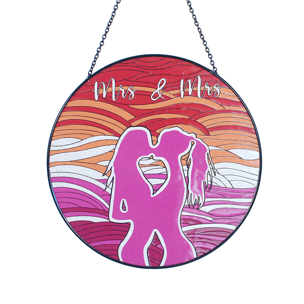 Mrs and Mrs stained glass window hanging