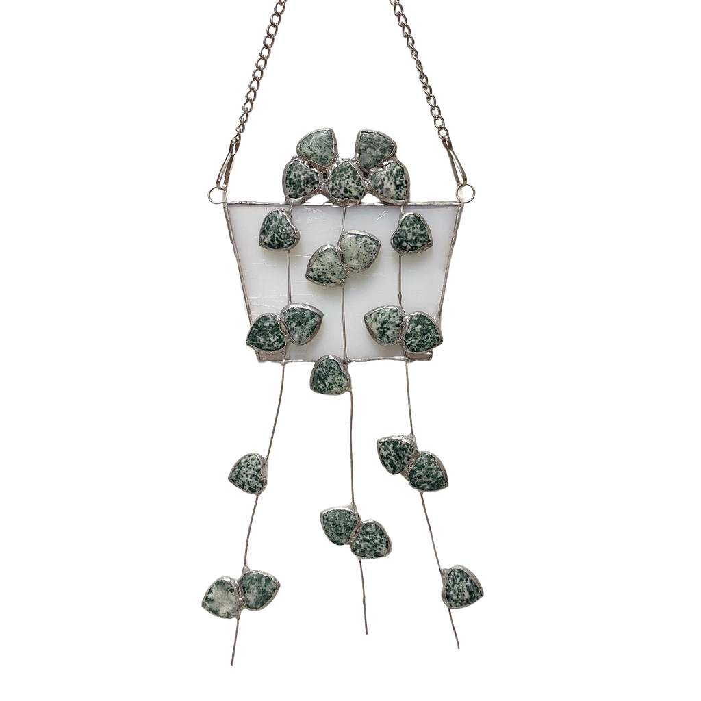 Green String of Heart Stained Glass SunCatcher - Plant Lover's Gift