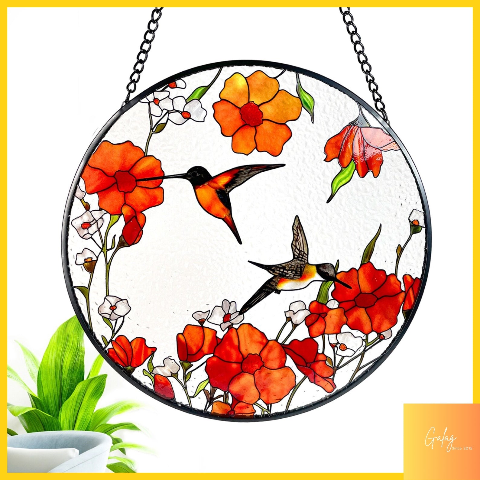 California Poppies/Orange Poppies and hummingbirds Stained Glass Suncatcher/Window Hanging