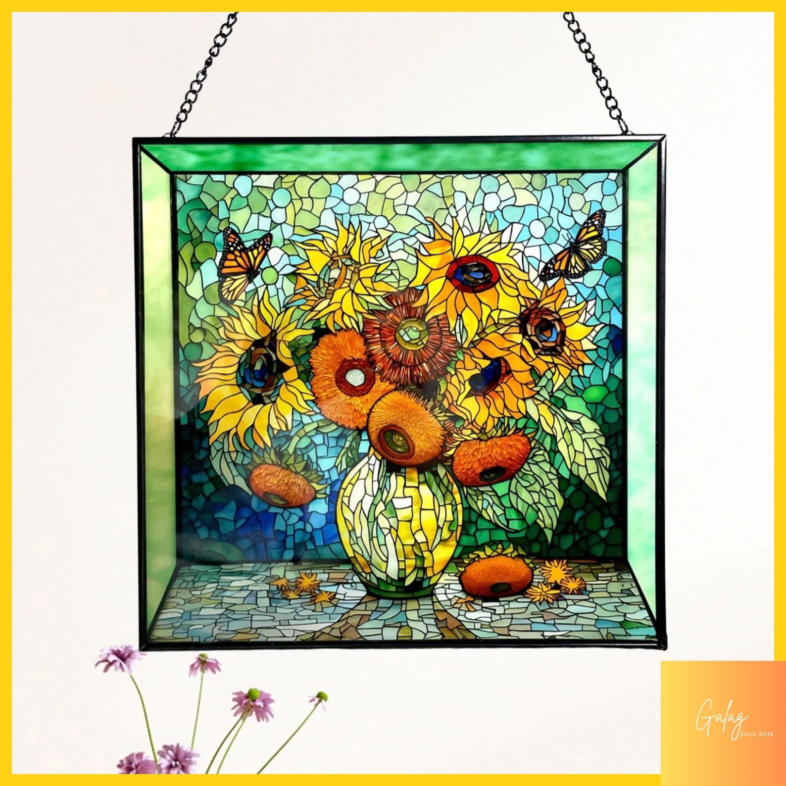 Sunflowers & Monarch Butterflies Stained Glass Suncatcher