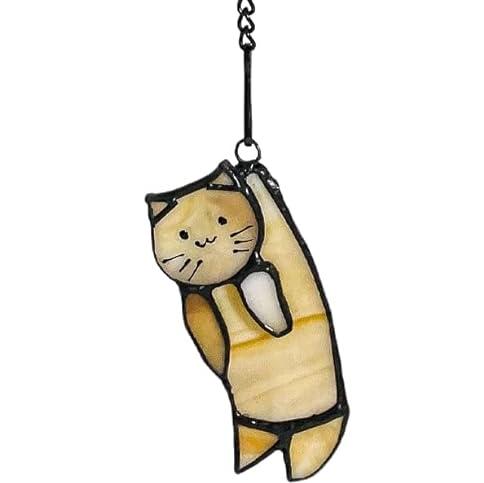 Cat Sun catcher Suncatchers 11.42inches Space Travelling with UFO Orange Cat Stained Glass Window Hanging Alien Decor Gift Memorial Wall Decor For Room