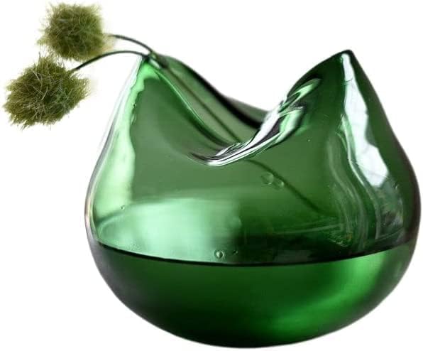 Green Abstract Clear Bubble Bowl Glass Vase Hand Blown Bowl Large Round for Flower Decoration（Round）