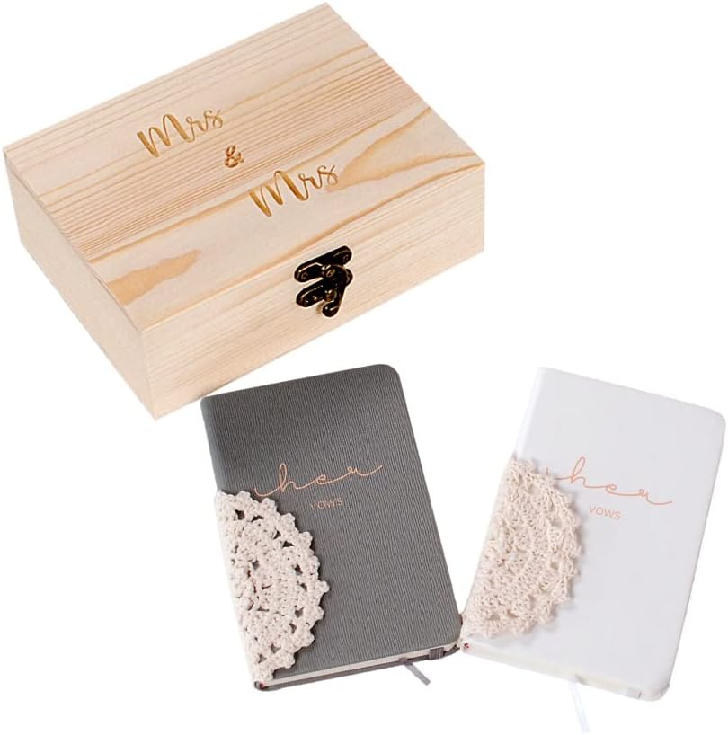 Vows Book Hers and Hers, Mrs and Mrs Lesbian Newlyweds Couples Wedding Gifts Box Unique Lace Wrap