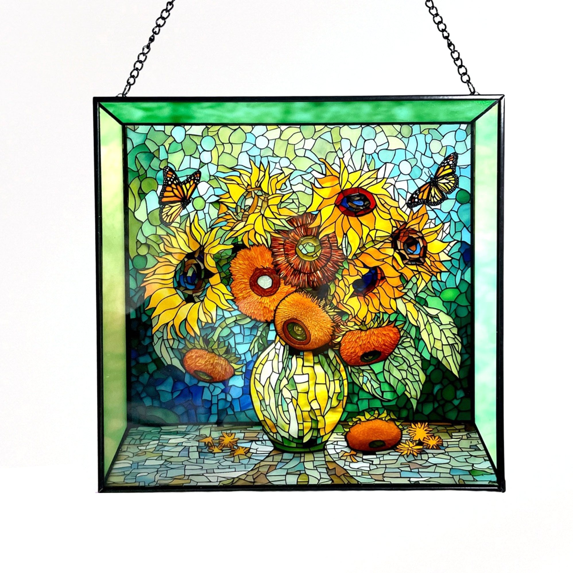 Sunflowers & Monarch Butterflies Stained Glass Suncatcher