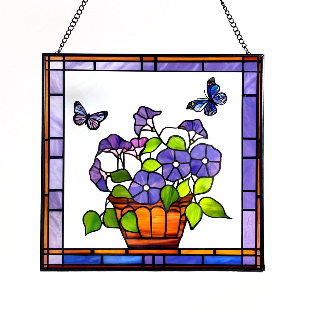 Morning Glory & Butterflies Stained Glass Suncatcher
