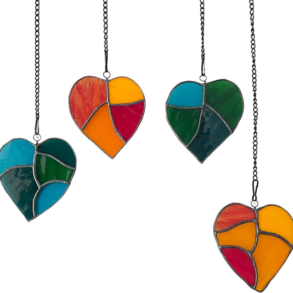 Heart Suncatcher Stained Glass Suncatchers - Stained Glass Window Hanging Sun Catchers Indoor Window Heart Suncatcher | Set of 4 Heart Sun CatchersWindow Art for Lovers Valentine Gift