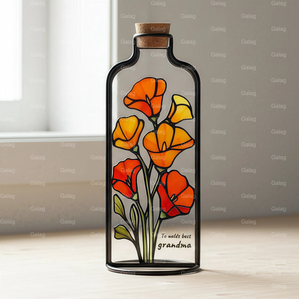 Stained Glass Birth Flower Bottle Set For Home Decor.