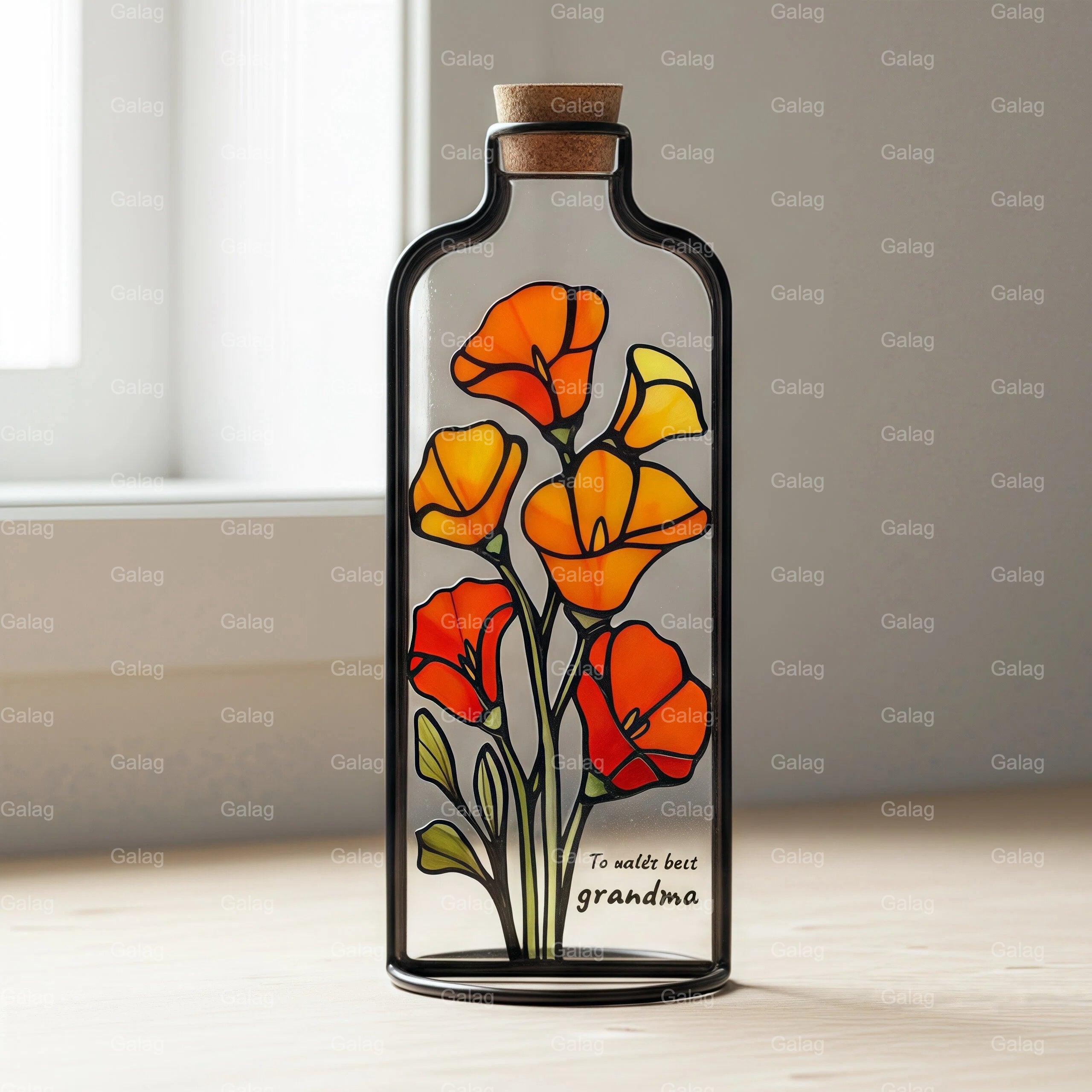 Stained Glass Birth Flower Bottle Set For Home Decor.