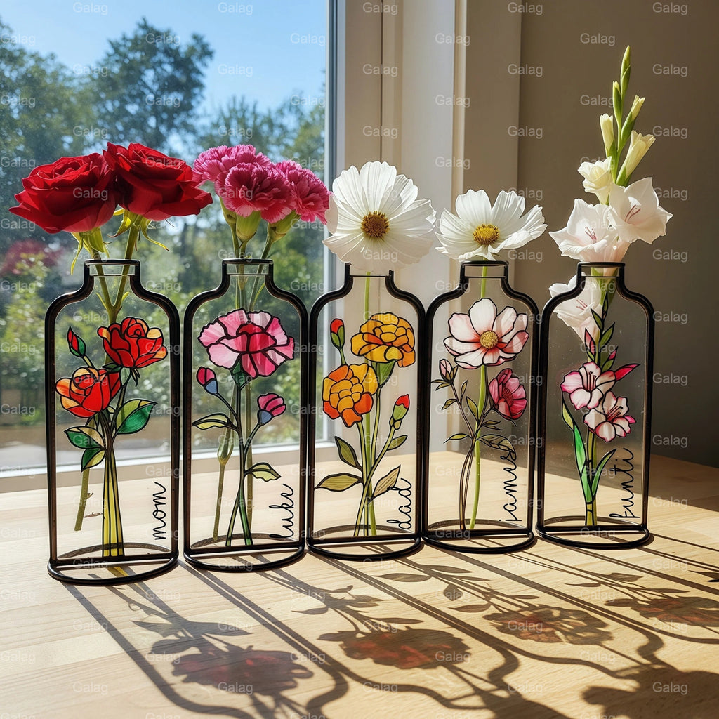 Stained Glass Birth Flower Bottle Set For Home Decor.