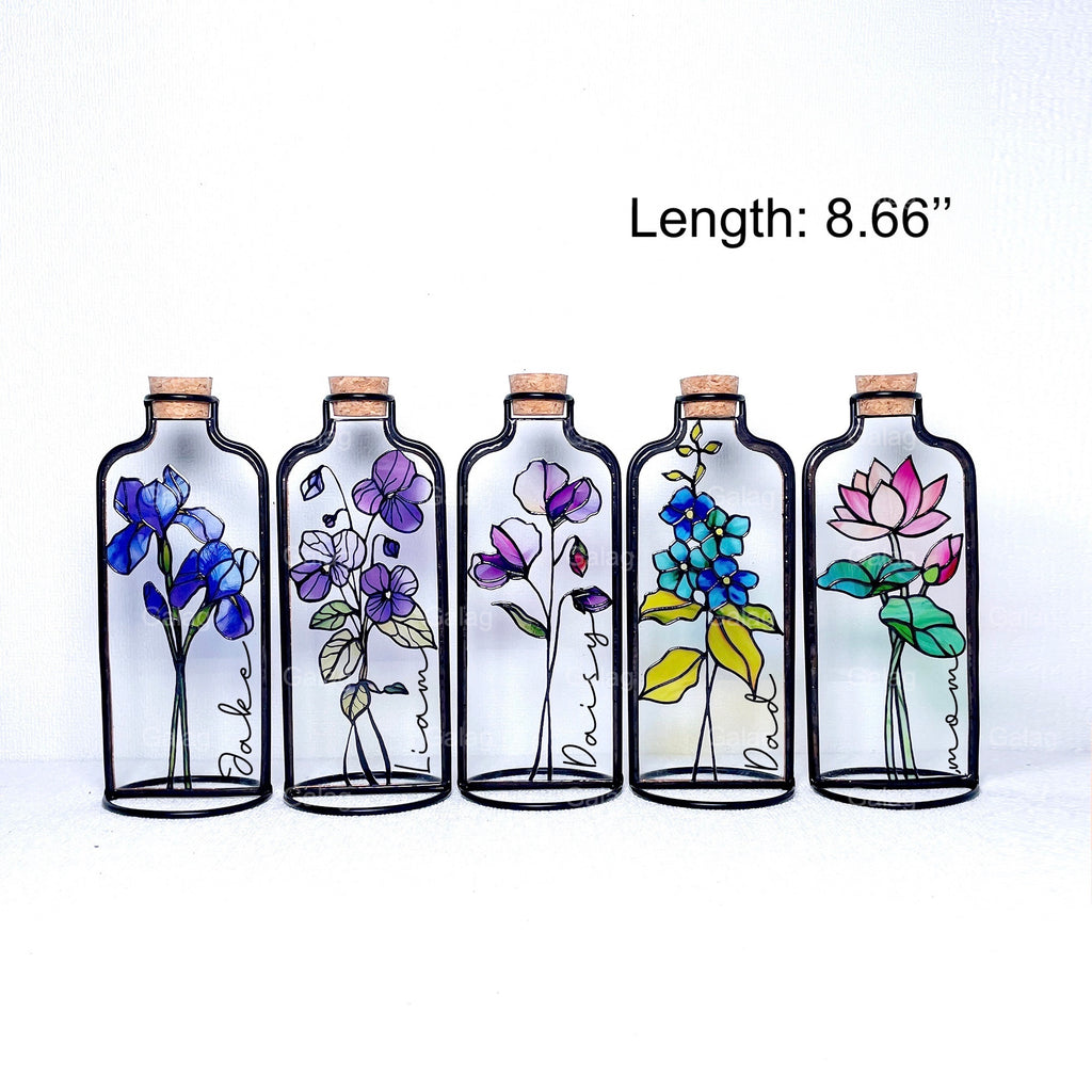 Stained Glass Birth Flower Bottle Set For Home Decor.