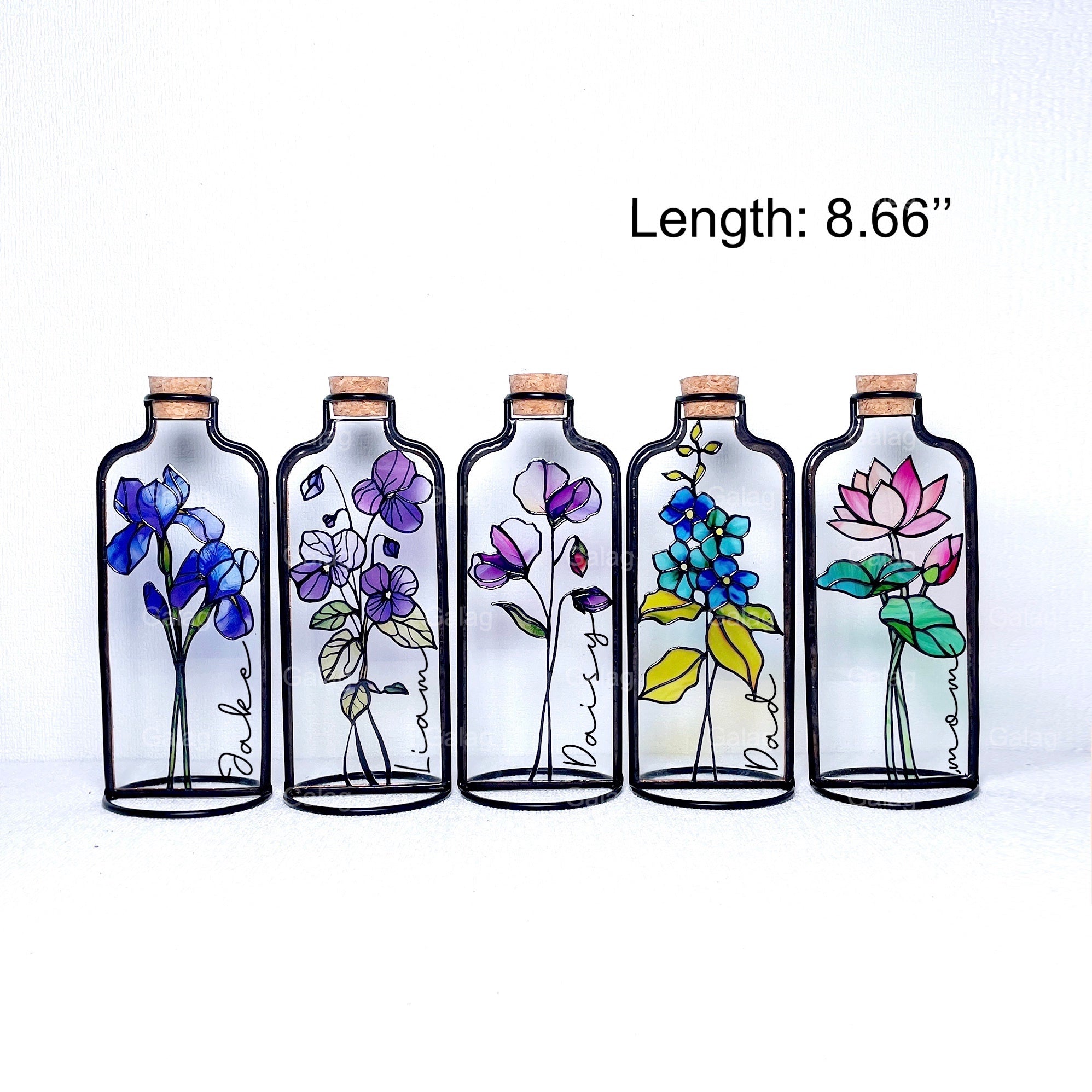 Stained Glass Birth Flower Bottle Set For Home Decor.