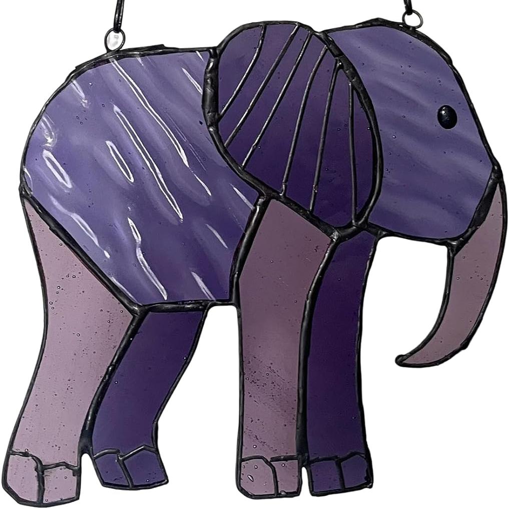 Cute Elephant Stained Glass Suncatcher for Window Hanging Decor Art Gift for Elephant Lovers Wall Hanging Ornament Christmas Gift for Mom