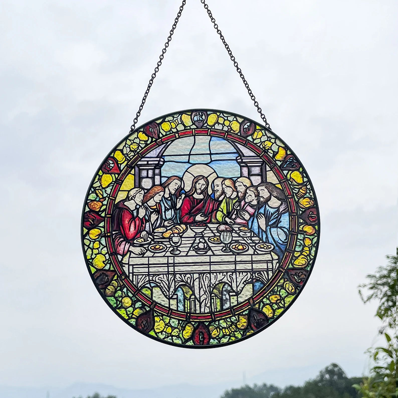 Last Supper Suncatcher Stained Glass - Originally Designed 7.8'' Picture for Dining Room | Last Supper Wall Decor for Last Supper Lovers Stained Glass Window Hanging Painted Glass