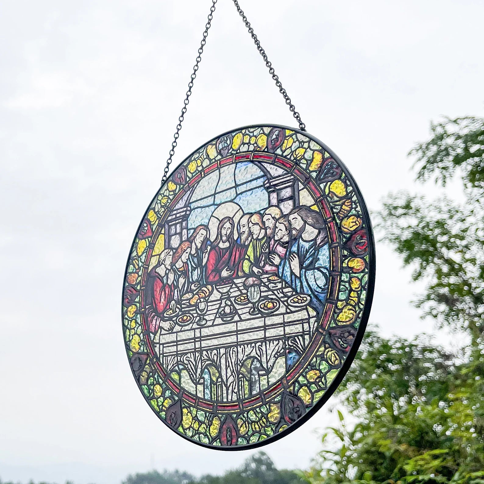 Last Supper Suncatcher Stained Glass - Originally Designed 7.8'' Picture for Dining Room | Last Supper Wall Decor for Last Supper Lovers Stained Glass Window Hanging Painted Glass
