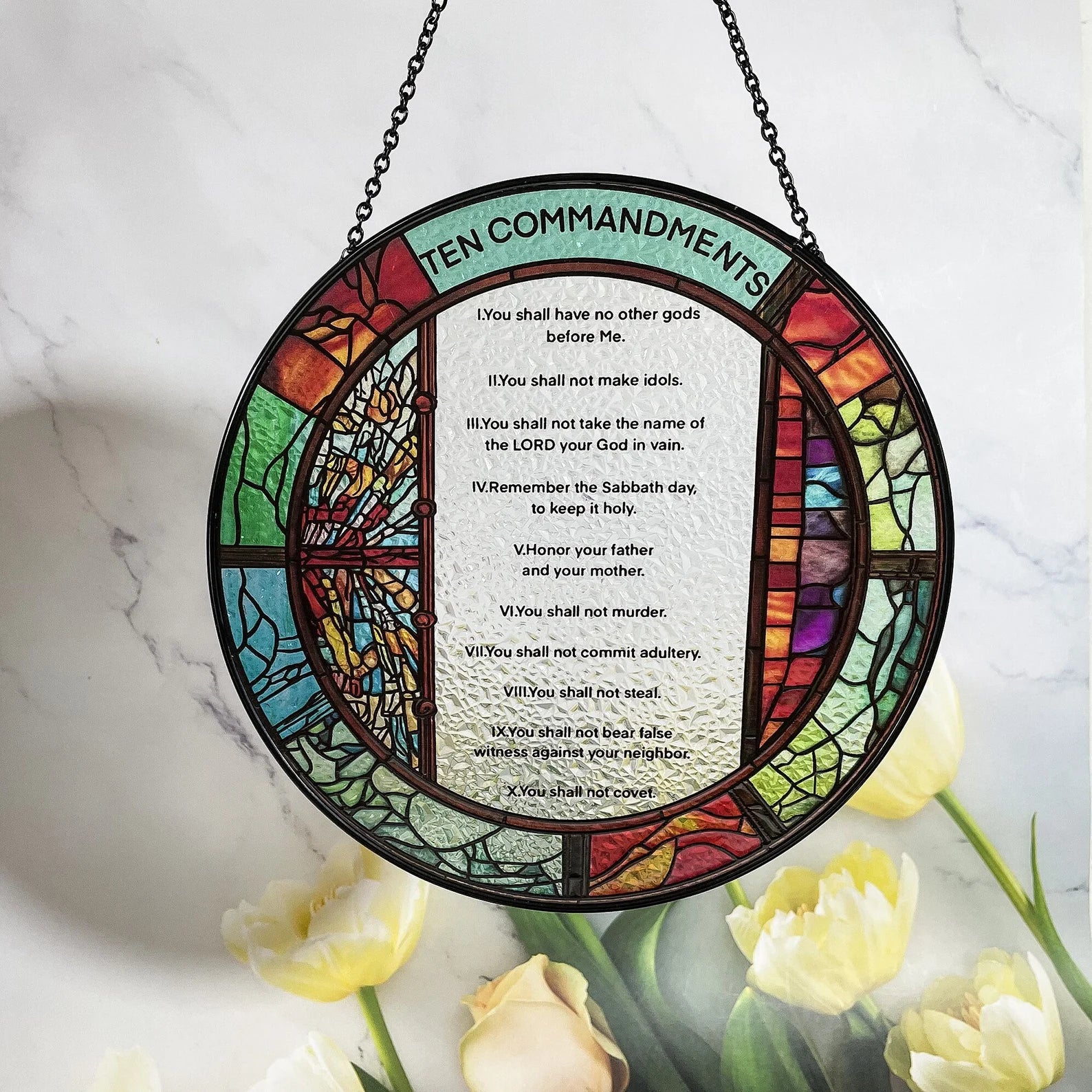 10 Commandments Wall Art Suncatcher - Originally Designed Ten Commandments Suncatchers for Sun Catchers Indoor Window | Ten Commandments Gifts for Lovers Christian Home Decor Themed Gift