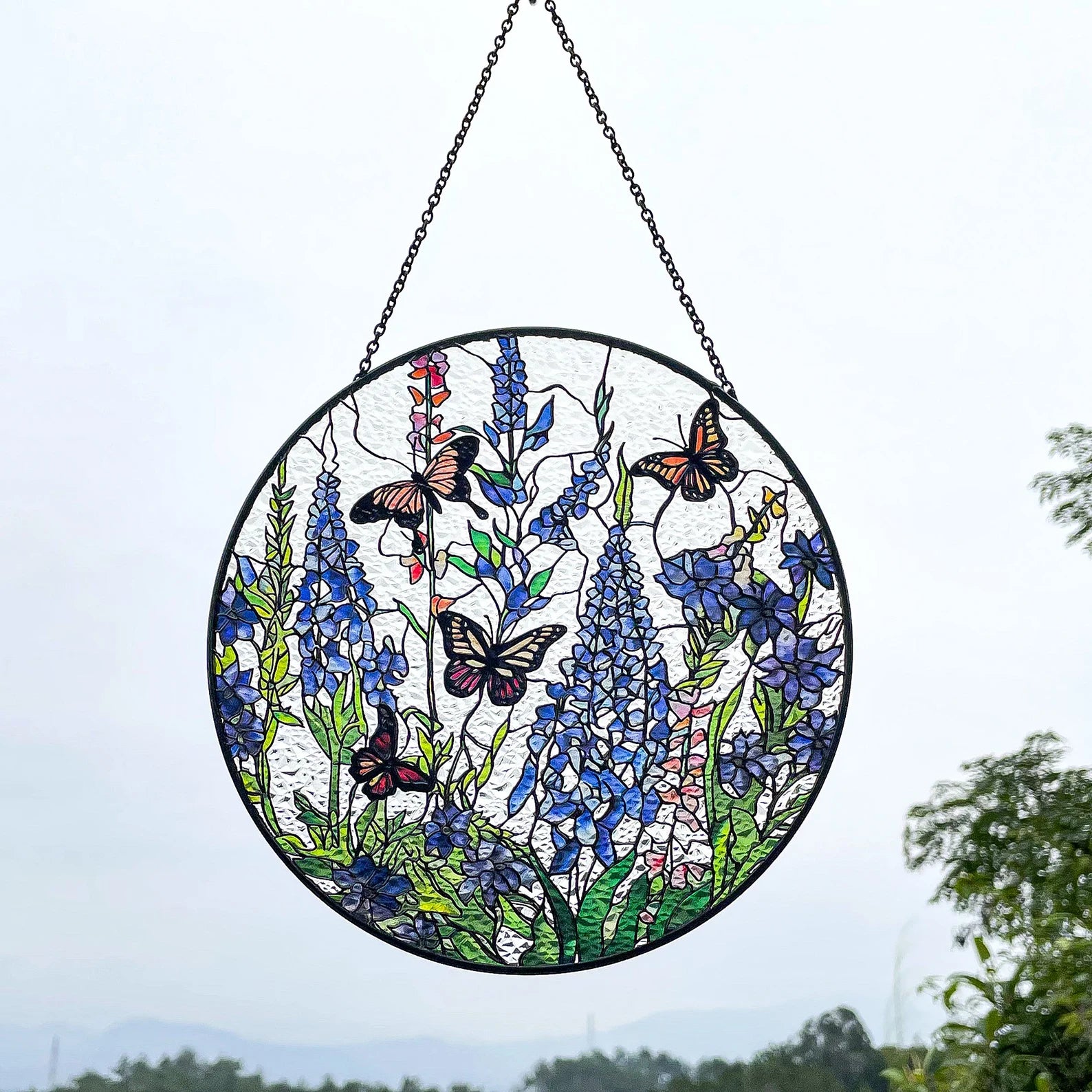 Lavender Monarch Butterfly Suncatcher Stained Glass - Monarch Lavender Originally Designed 7.8''Butterfly Suncatchers for Sun Catchers Indoor Window | Beautiful Gifts for Butterfly Lovers