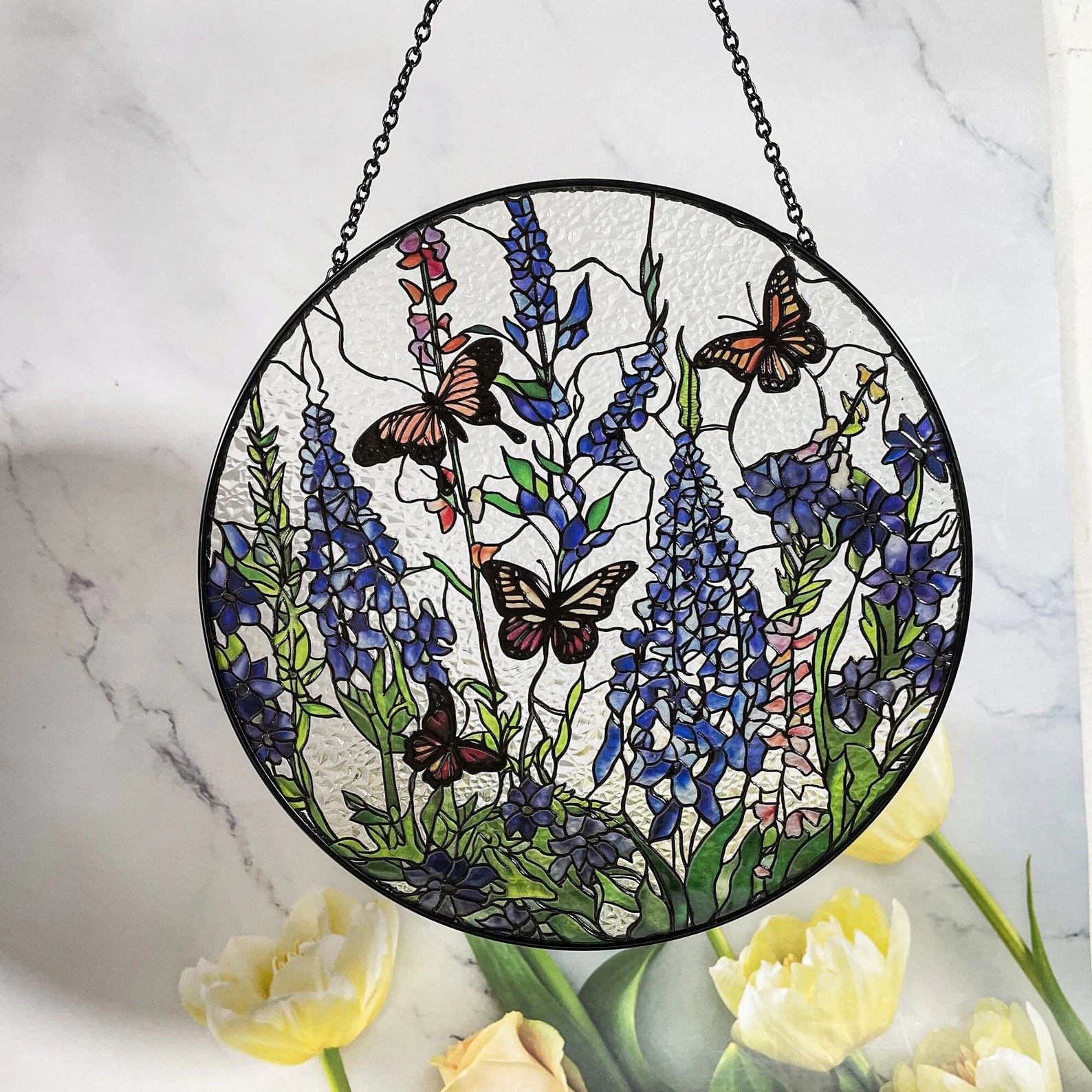 Lavender Monarch Butterfly Suncatcher Stained Glass - Monarch Lavender Originally Designed 7.8''Butterfly Suncatchers for Sun Catchers Indoor Window | Beautiful Gifts for Butterfly Lovers