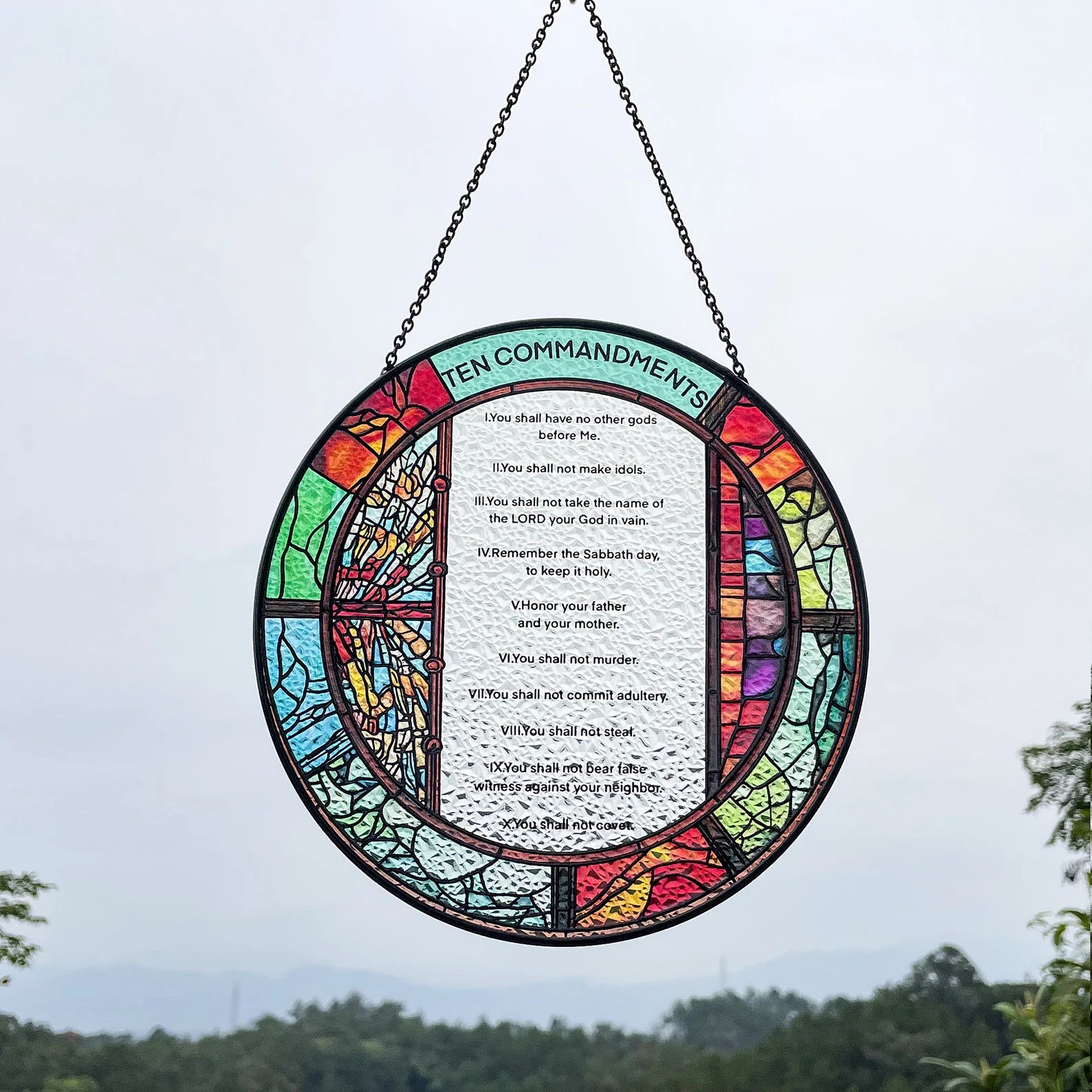 10 Commandments Wall Art Suncatcher - Originally Designed Ten Commandments Suncatchers for Sun Catchers Indoor Window | Ten Commandments Gifts for Lovers Christian Home Decor Themed Gift