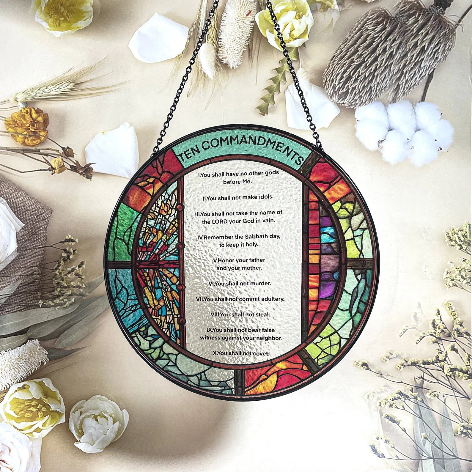 10 Commandments Wall Art Suncatcher - Originally Designed Ten Commandments Suncatchers for Sun Catchers Indoor Window | Ten Commandments Gifts for Lovers Christian Home Decor Themed Gift