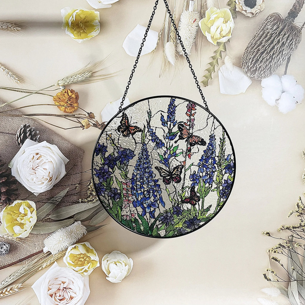 Lavender Monarch Butterfly Suncatcher Stained Glass - Monarch Lavender Originally Designed 7.8''Butterfly Suncatchers for Sun Catchers Indoor Window | Beautiful Gifts for Butterfly Lovers