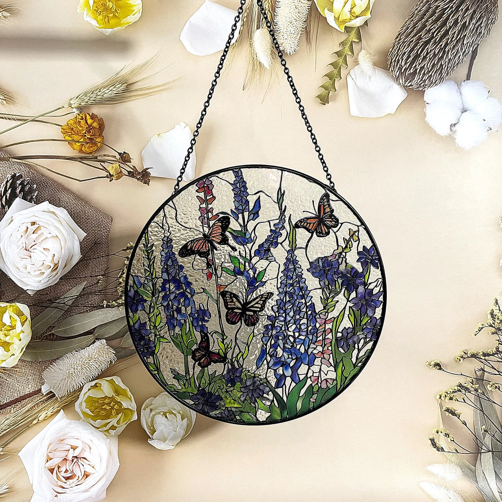 Lavender Monarch Butterfly Suncatcher Stained Glass - Monarch Lavender Originally Designed 7.8''Butterfly Suncatchers for Sun Catchers Indoor Window | Beautiful Gifts for Butterfly Lovers