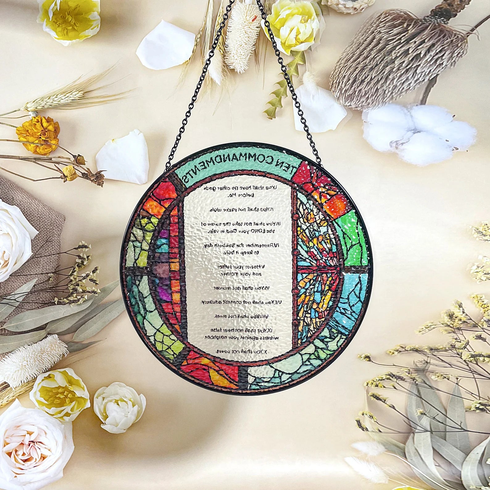 10 Commandments Wall Art Suncatcher - Originally Designed Ten Commandments Suncatchers for Sun Catchers Indoor Window | Ten Commandments Gifts for Lovers Christian Home Decor Themed Gift