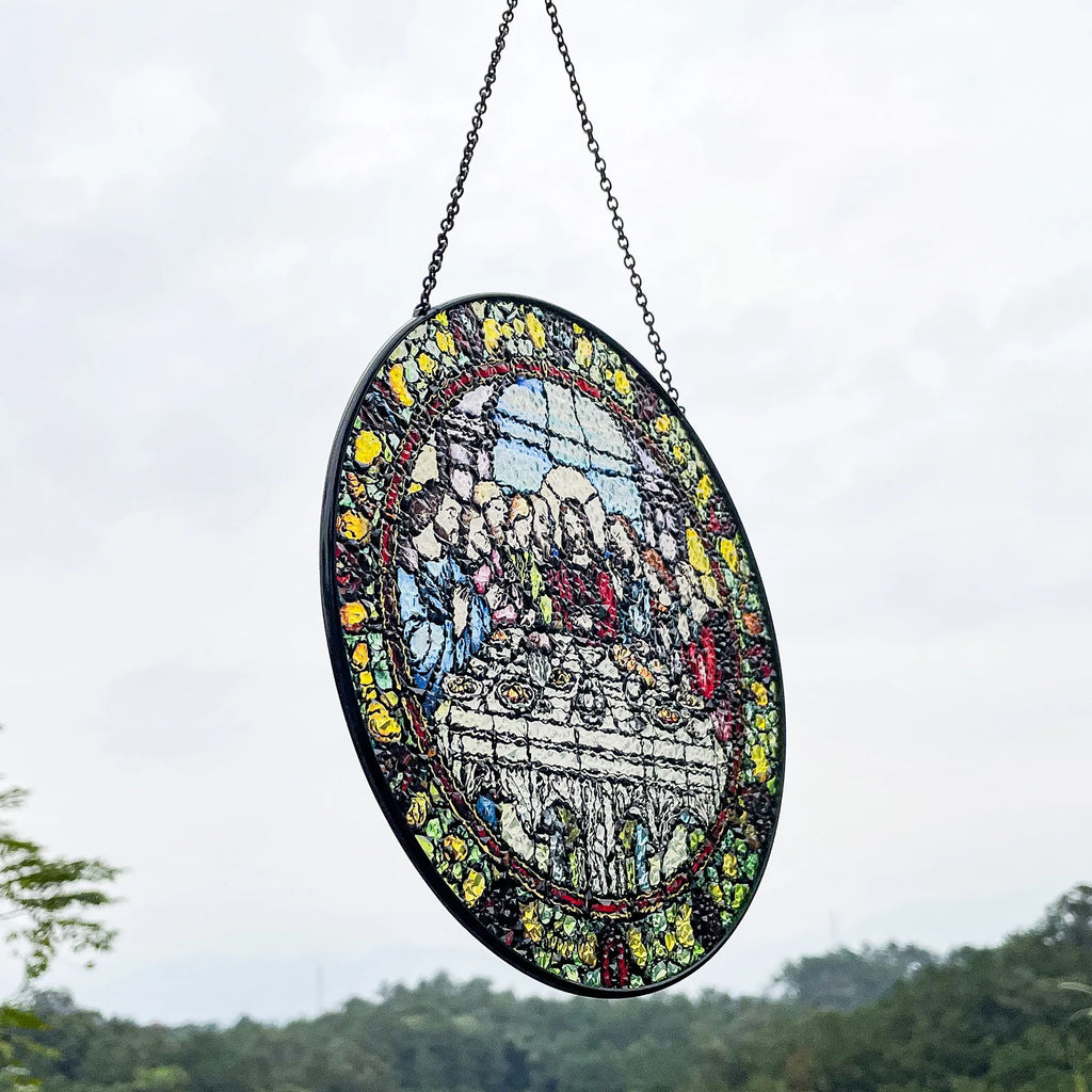 Last Supper Suncatcher Stained Glass - Originally Designed 7.8'' Picture for Dining Room | Last Supper Wall Decor for Last Supper Lovers Stained Glass Window Hanging Painted Glass